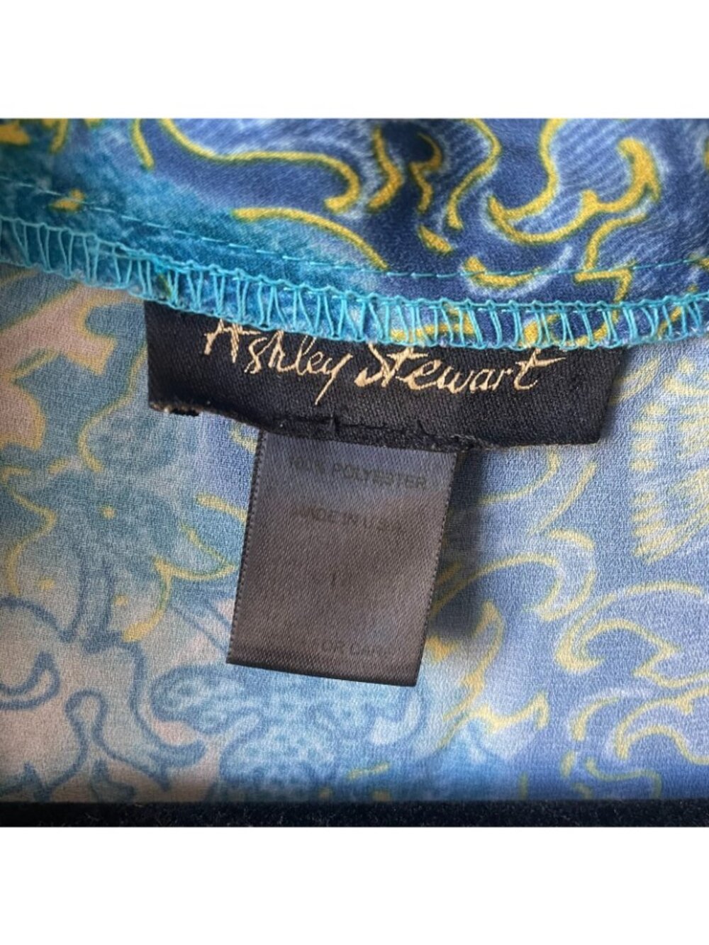 Ashley Stewart Women's Blouse Size 14 Blue Multicolor Paisley Pattern Drawstring - Picture 2 of 12